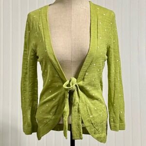 Kaliko Lime Green Tie Front Cardigan Textured Pointelle Knit Sz US 8 M UK 12